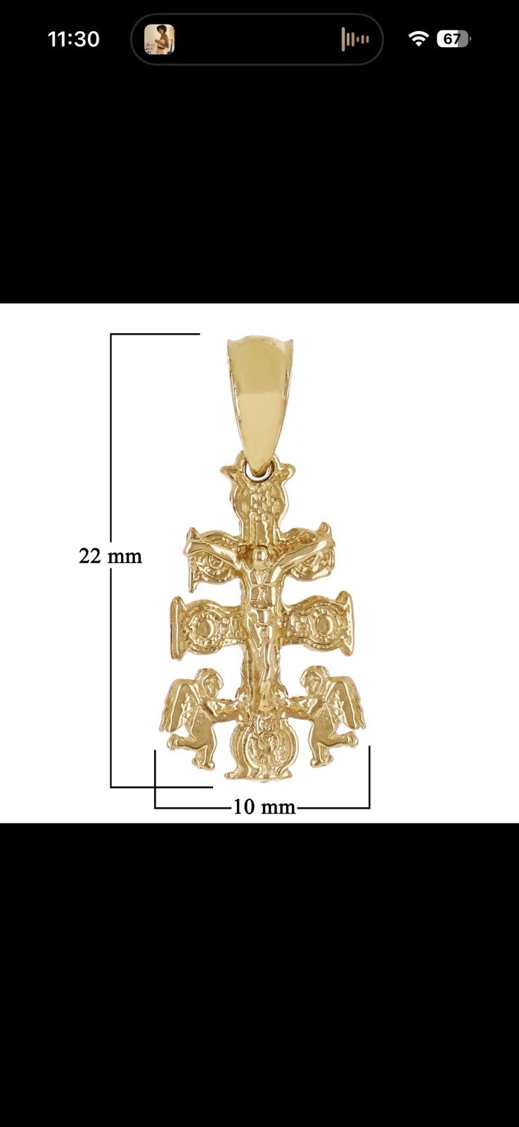 10k solid Yellow Gold Angels Caravaca Crucifix Cross Charm Pendant 1 gram