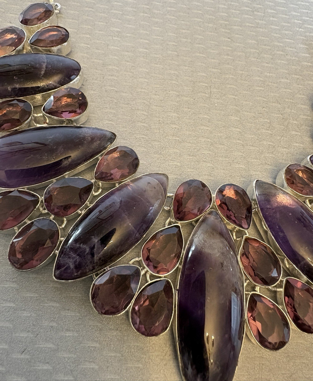 Natural Amethyst Statement Necklace 925 Sterling Silver 200ct Massive Bib Collar