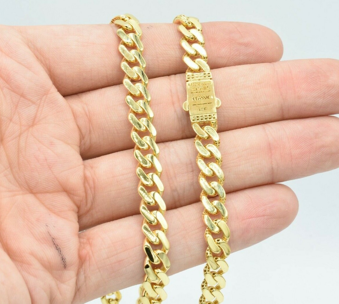 7.5mm Miami Cuban Royal Link Chain Necklace Box Clasp Real 10K Yellow Gold