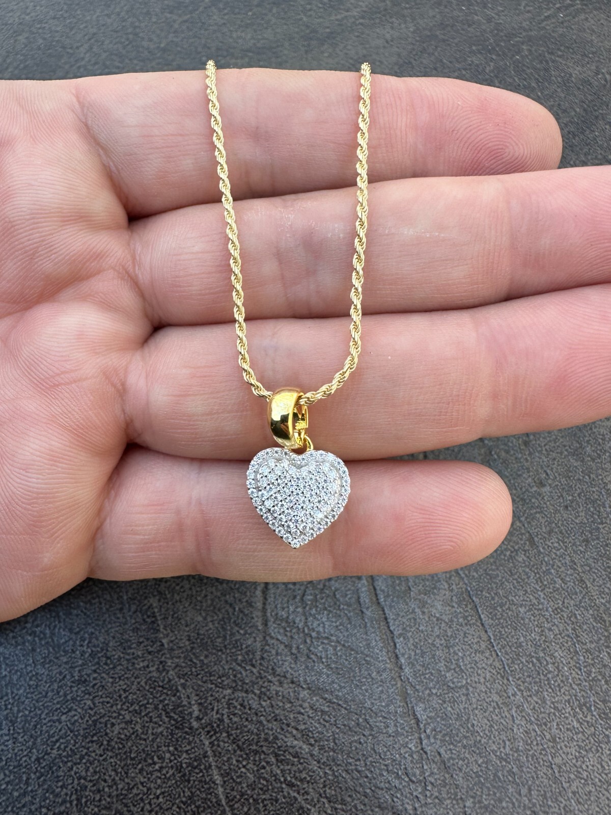 MOISSANITE 925 Silver 14K Gold Iced Small Ladies Heart Shaped Love Pendant Charm