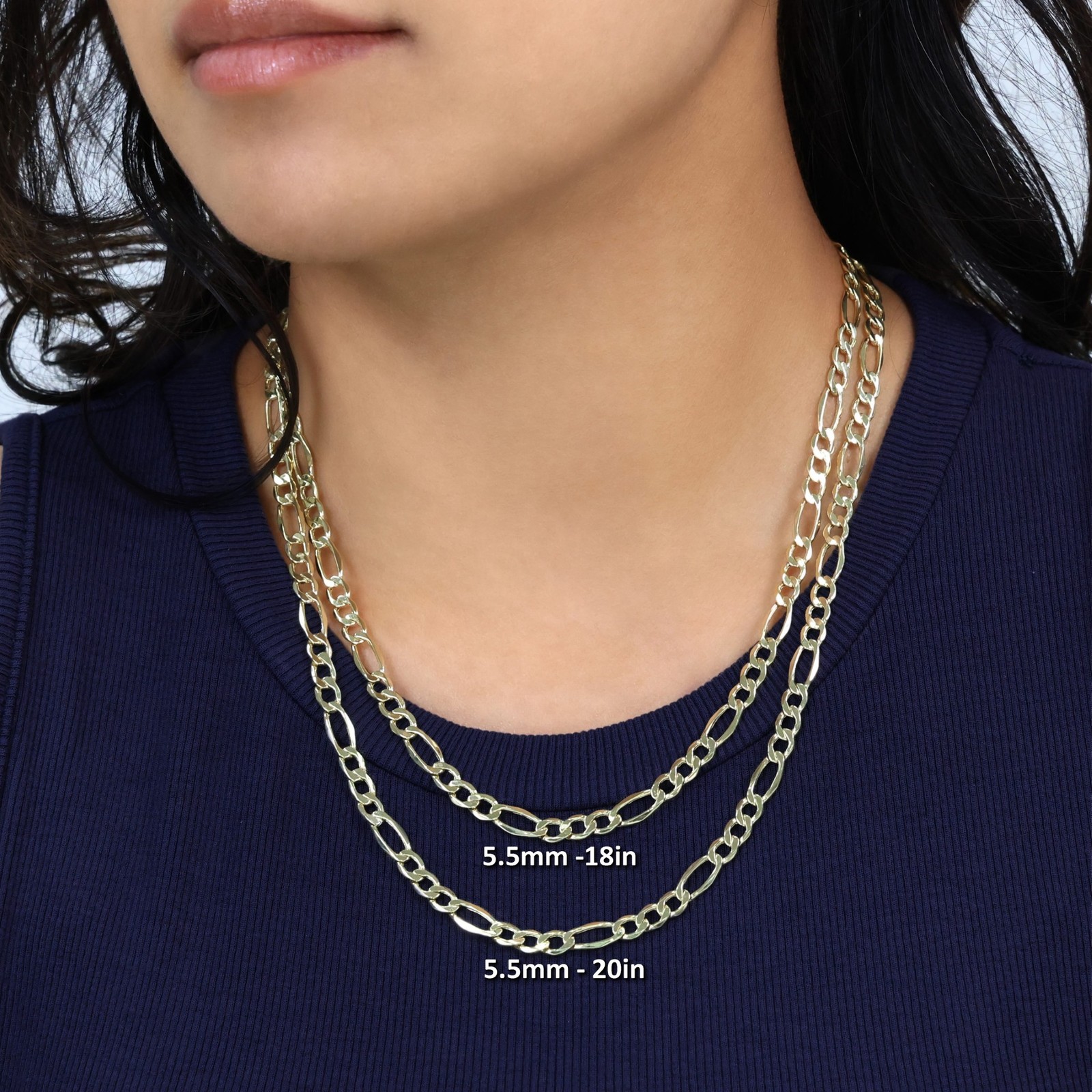 14K Yellow Gold 5.5mm Figaro Chain Link Italian Necklace Mens Womens 16″- 30″