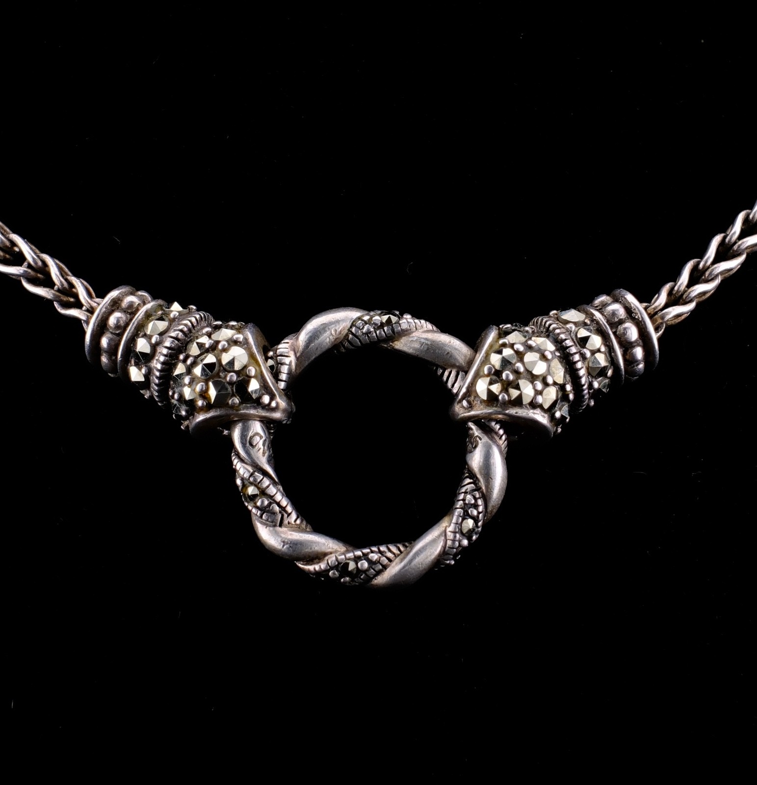 925 Sterling Silver Wheat Chain Necklace Designer Style Marcasite Ring 16” 15g