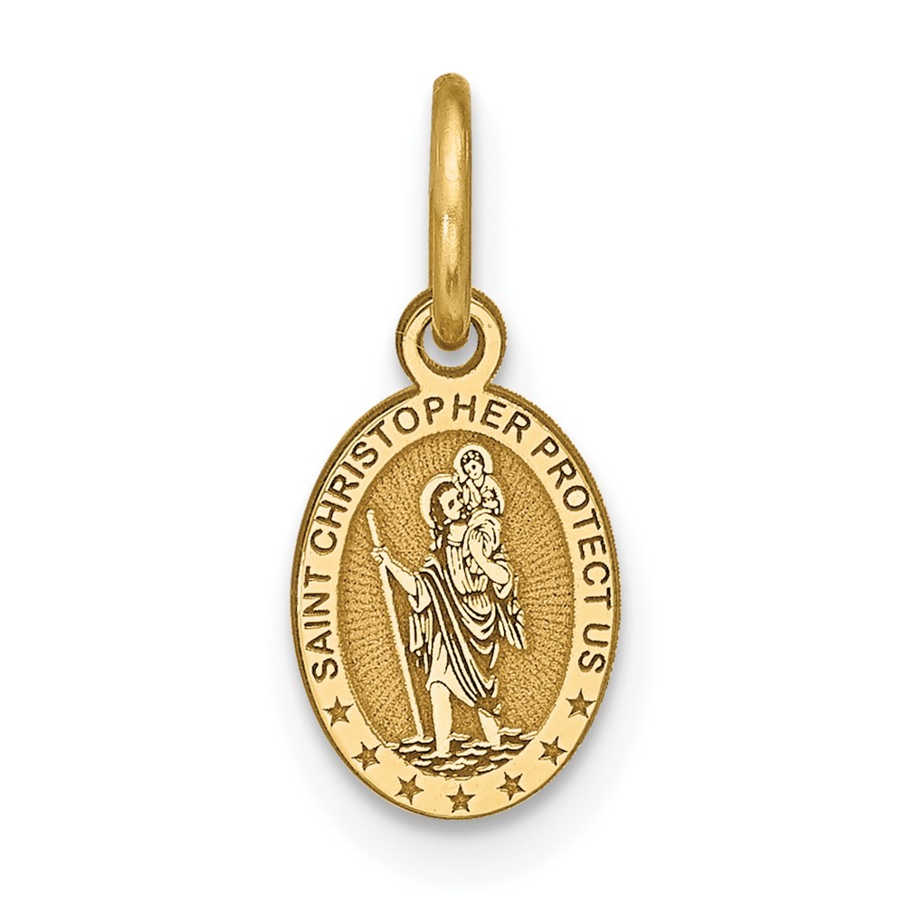 10k Solid Yellow Gold Satin Polished Small Oval St. Christopher Medal Pendant