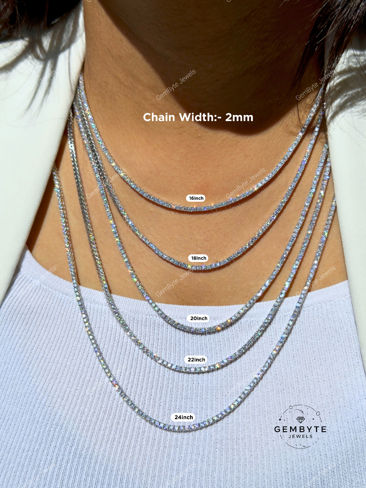 Real Moissanite Tennis Chain 925 Sterling Silver VVS D Color 2mm-6mm Mens Women