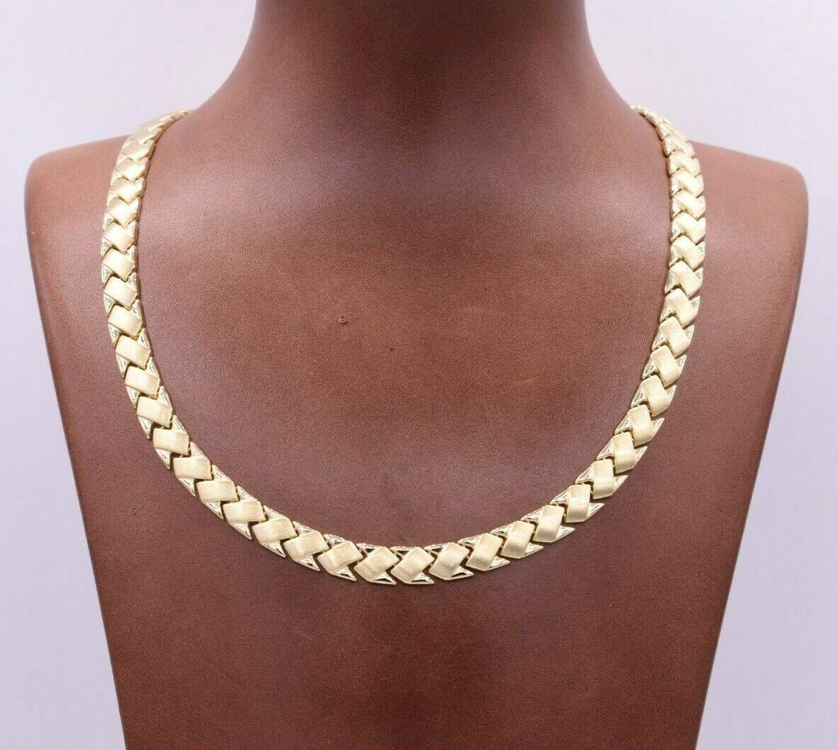Satin Wheat RailRoad Stampato Necklace Real 10K Yellow Gold 17.5″ BEST PRICE
