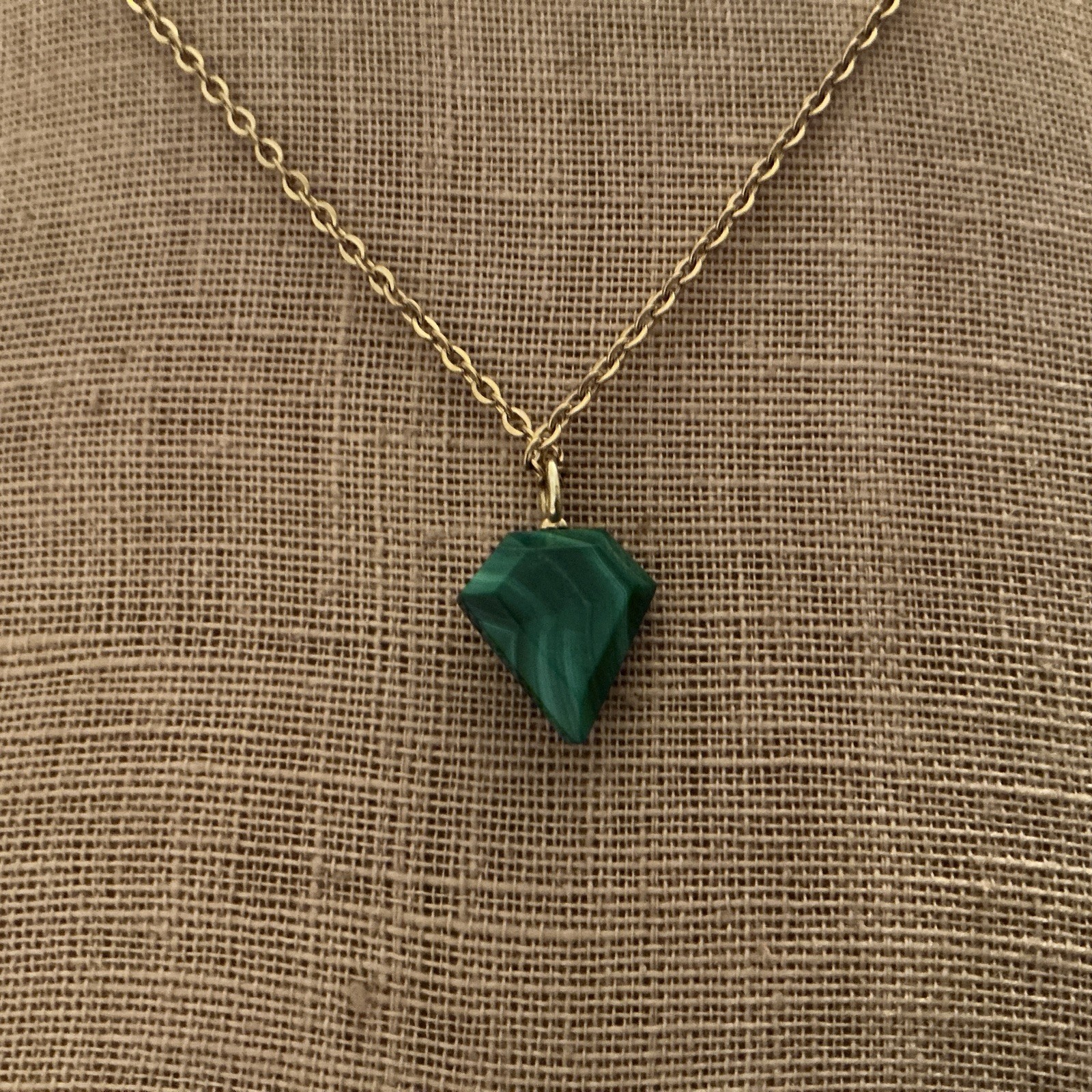 NEW Artisan Handmade GP Sterling Shield Malachite Bezel Topaz Stainless Necklace