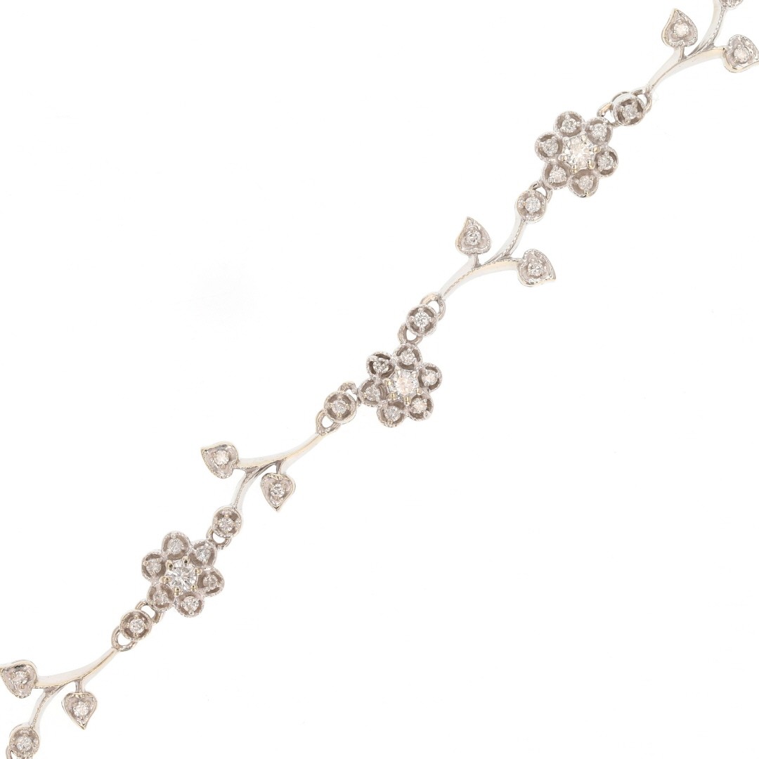 .68ctw Diamond Cluster Floral Vine Bar Link 16″ Necklace 14k White Gold 13.59g