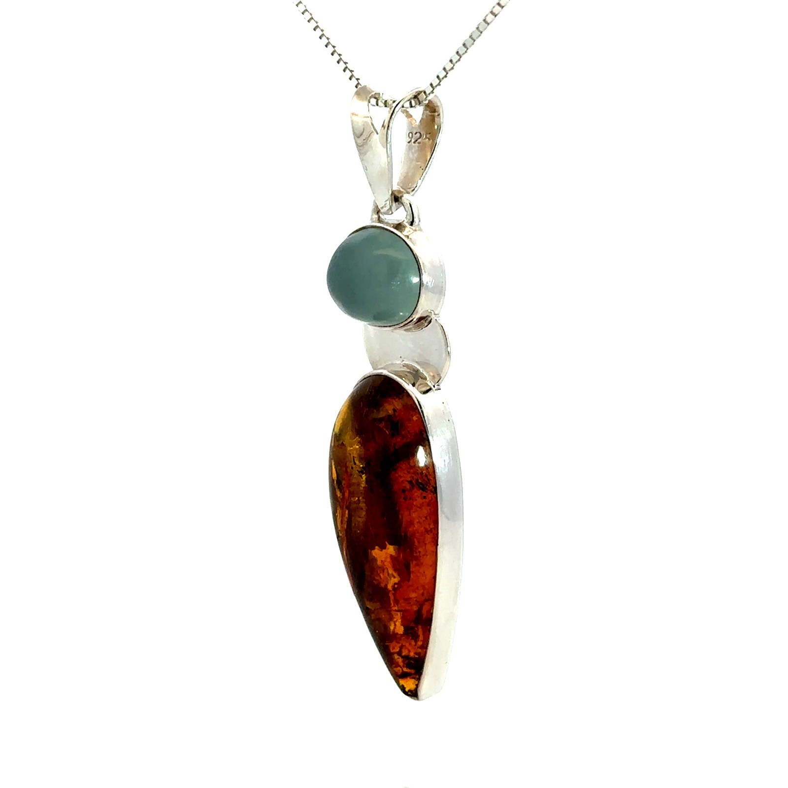 Sterling Silver Baltic Amber And Chalcedony Pendant (1/2 x 2 3/8 Inch)