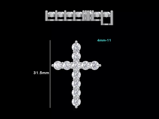 3.00 Ct Round Cut Moissanite Cross Pendant With Chain 14k White Gold Plated