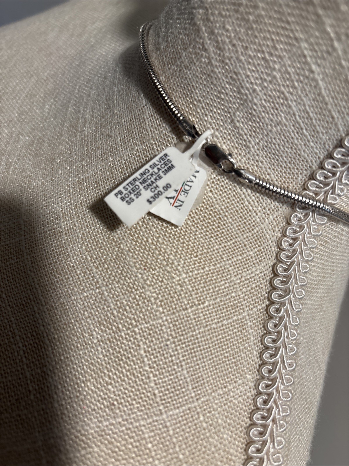 PB Sterling Silver Necklace SS 20”Snake 3mm Originally 300.00 New No Box Read