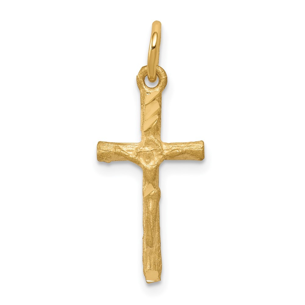 10k Yellow Gold Solid Satin Diamond-cut Crucifix Charm Pendant L-0.91 Inch