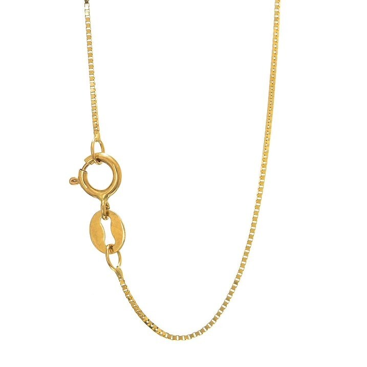 Pretty 14K Solid Yellow Gold 0.6mm Classic Box Chain Necklace – 18 Inch