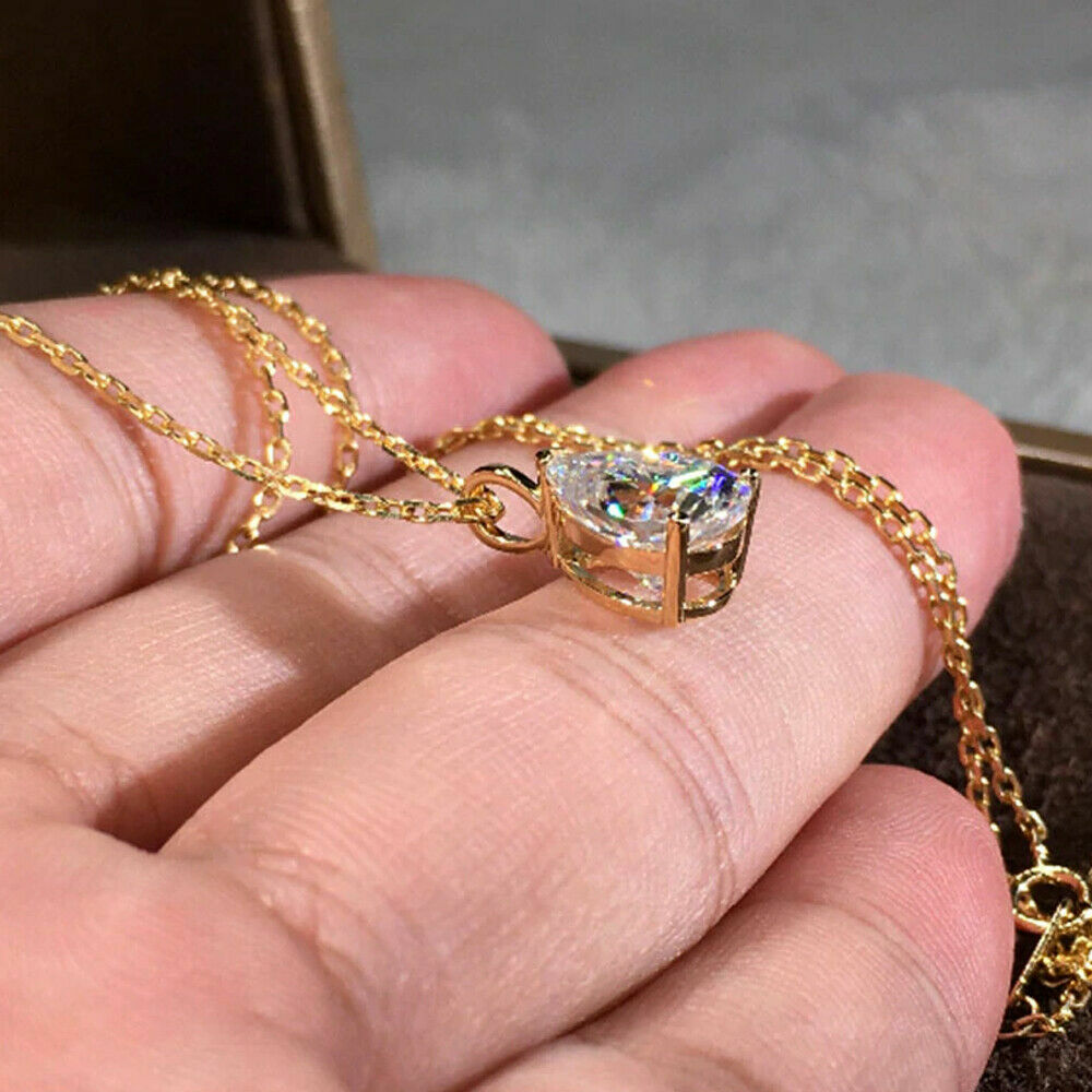 3.00 Ct Pear Cut Moissanite 3 Prong Solitaire Pendant /No chain In Yellow Gold