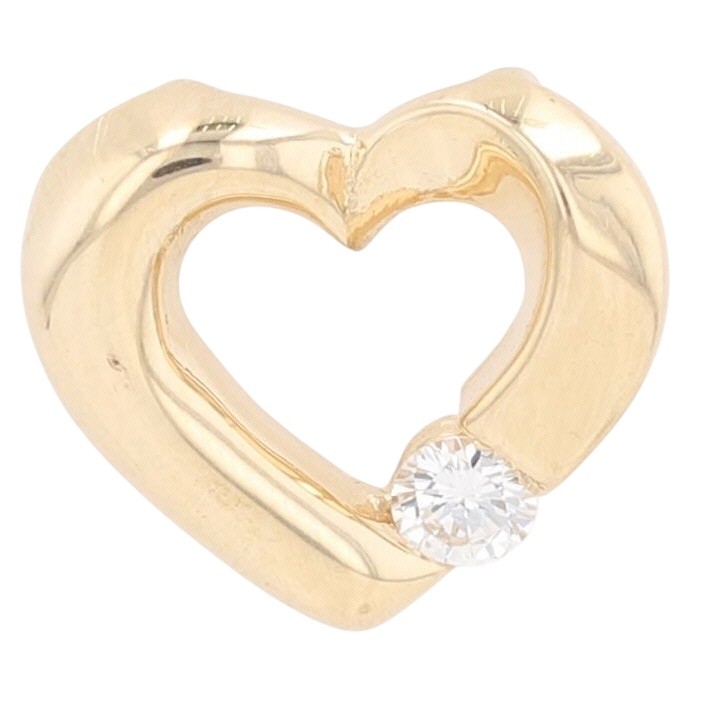 .09ct Diamond Tension Set Heart Pendant Without Chain 14k Yellow Gold 1.35 Grams