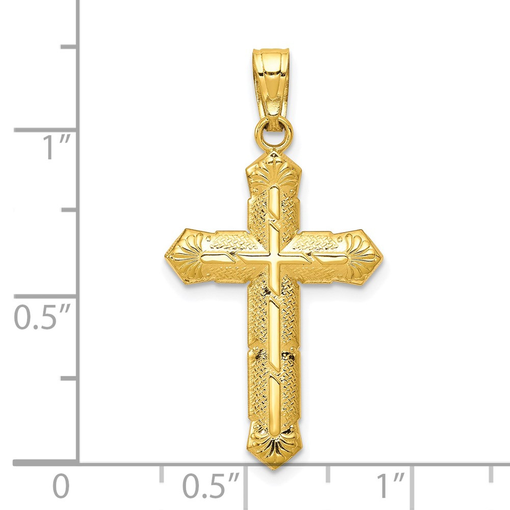 10K Yellow Gold Textured Passion Cross Charm Pendant 1.18 Inch