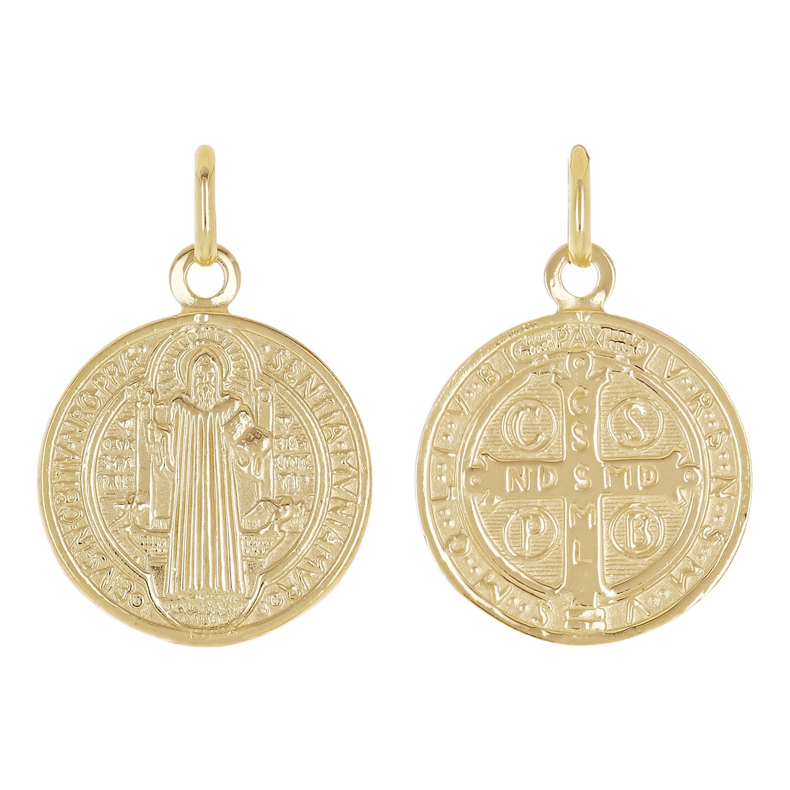 14k Yellow Gold Round Saint Benedict Medal Charm Pendant 1″ 2.9 grams