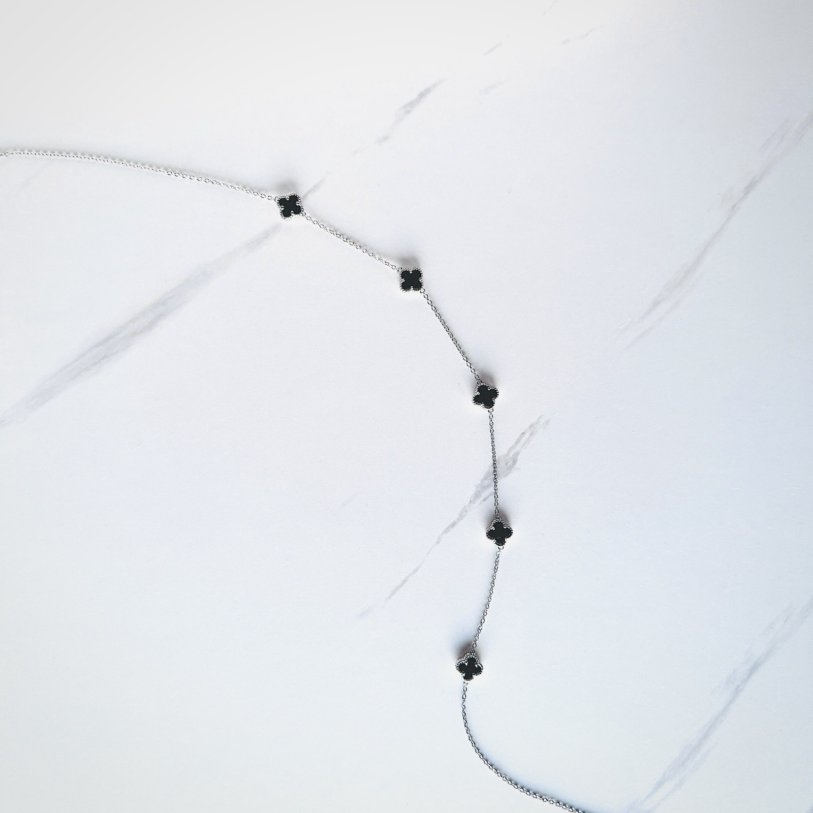 Black Onyx Station Necklace REAL Sterling Silver Minimalist Fine Jewelry