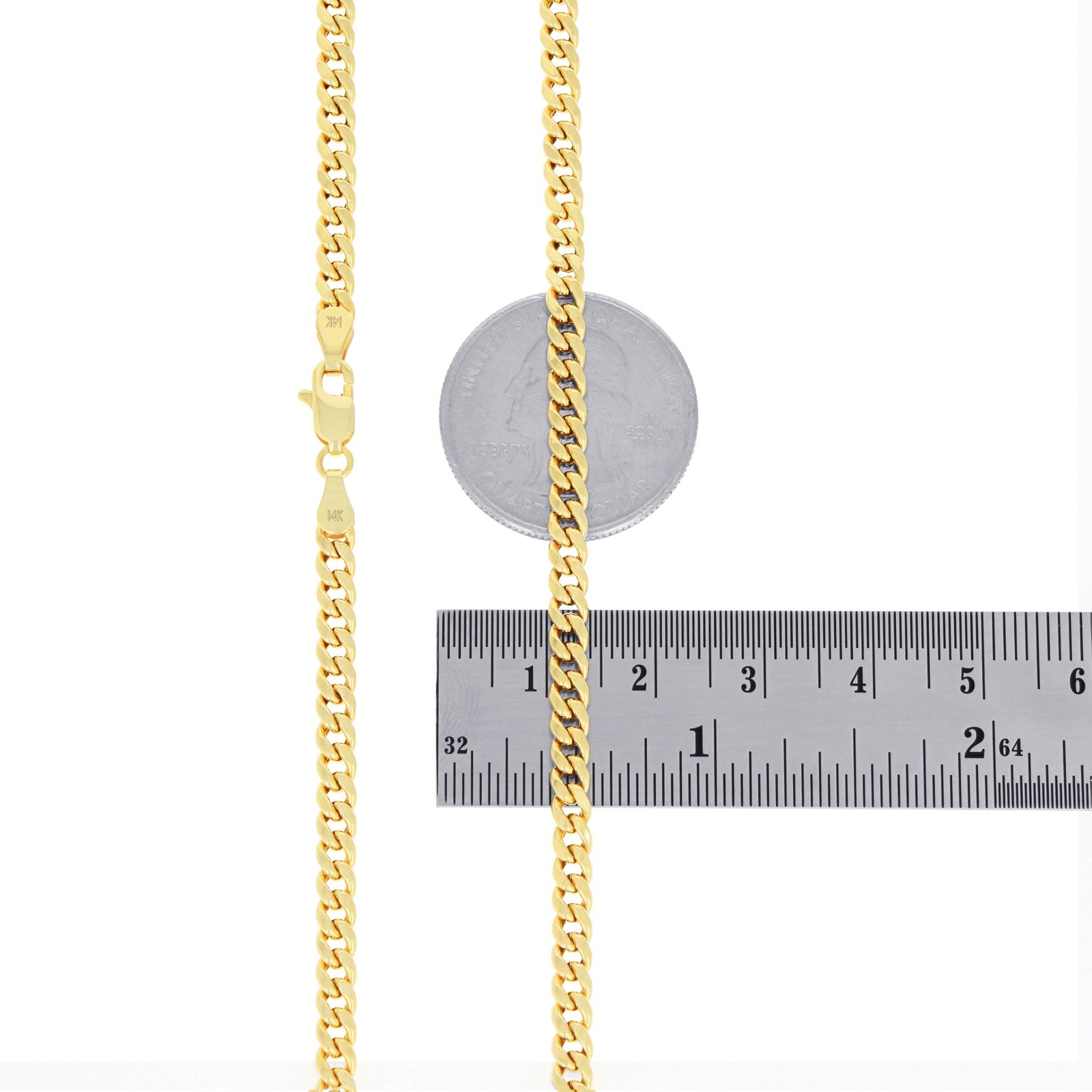 14K Yellow Gold 4mm Miami Cuban Lightweight Chain Necklace Men Women 16″-30″