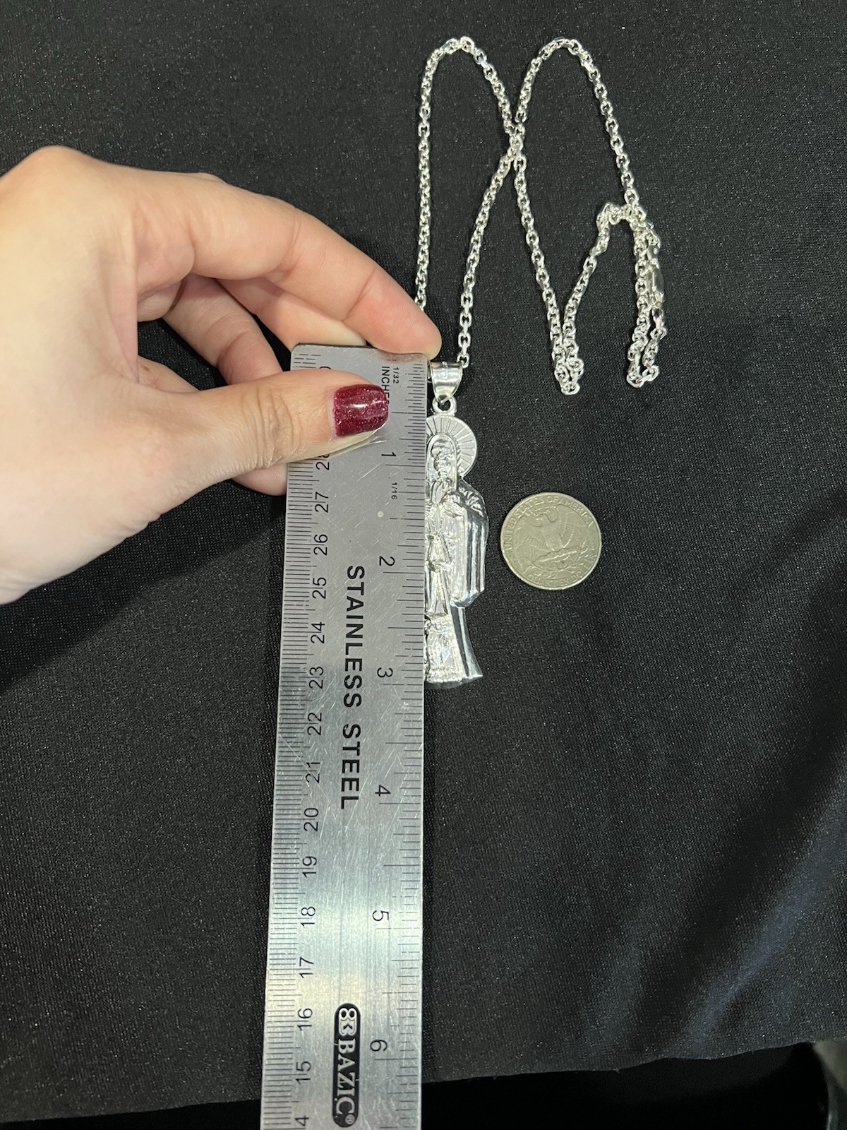 925 Sterling Silver Men Lady Santa Muerte Big Grim Reaper & Forz Chain 22 26 30