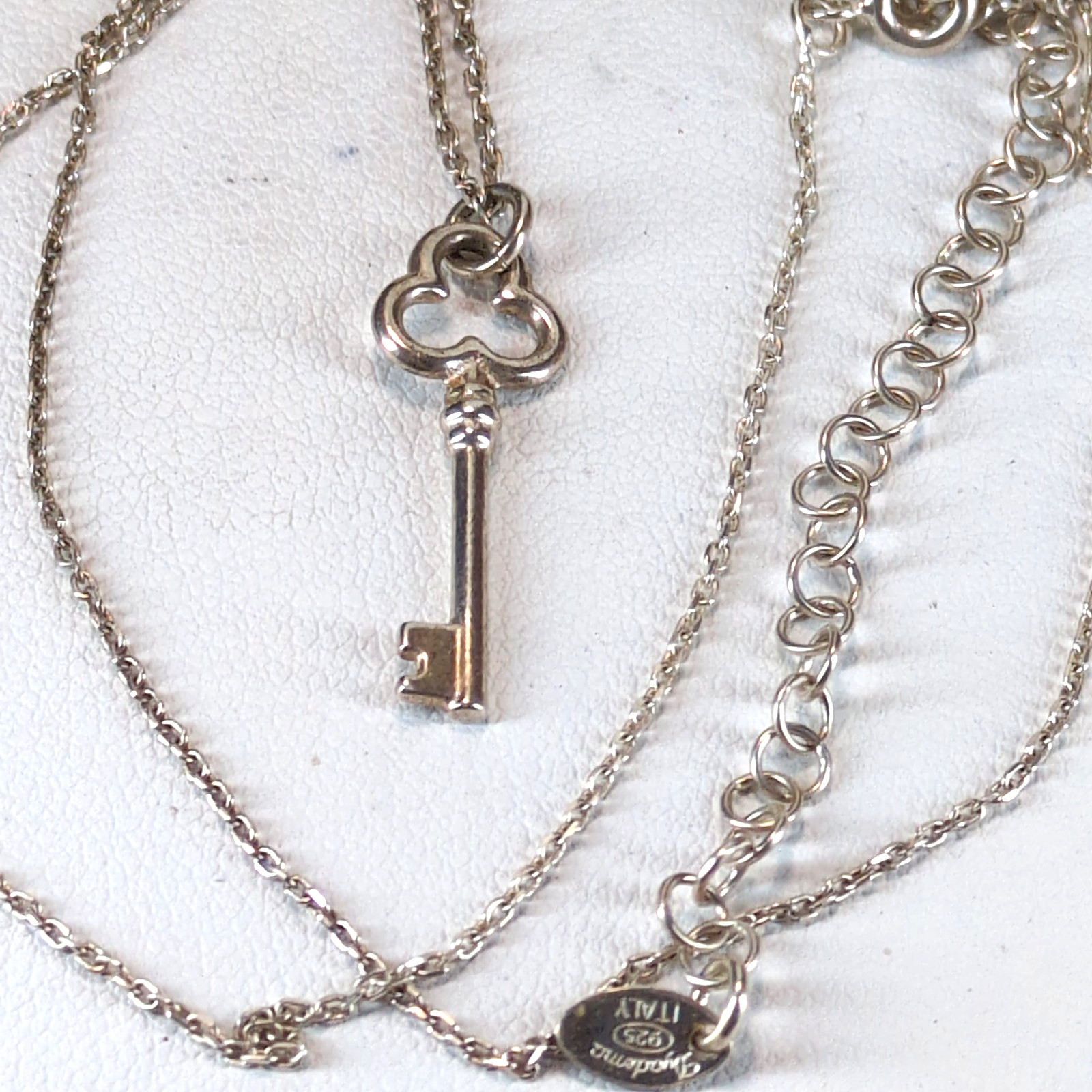 Dyadema Italian Sterling Silver Clover Key Charm Pendant Necklace 15-18″ 925