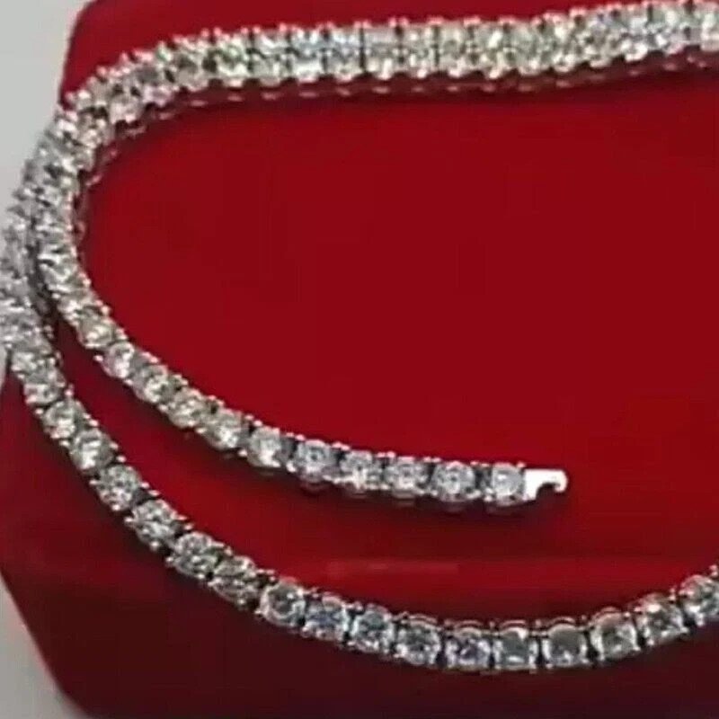 Certified 28 TCW Round Cut Moissanite 18″ Tennis Necklace 14K White Gold Plated