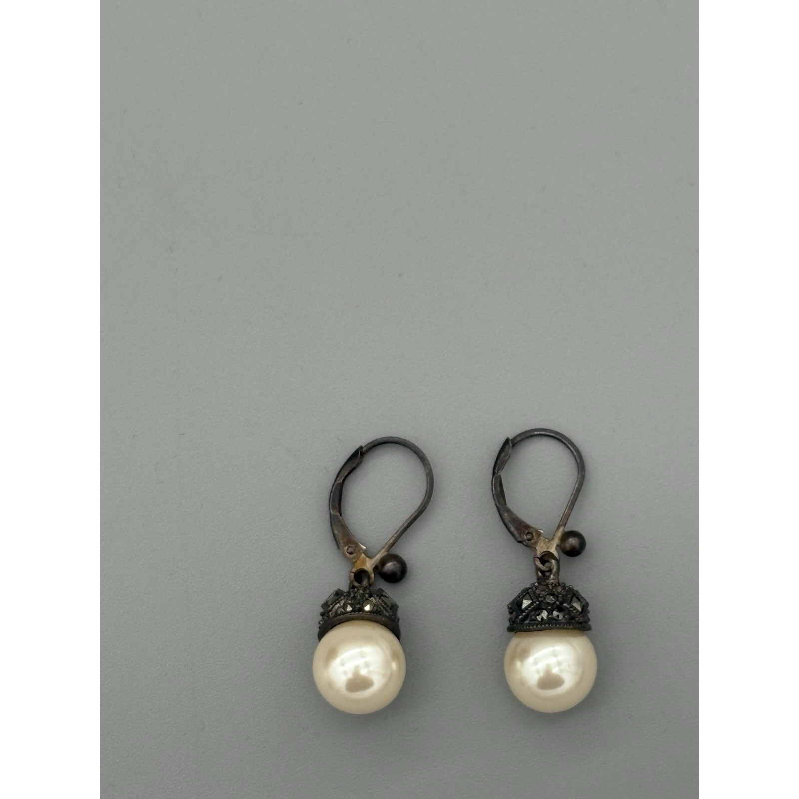 Judith Jack Marcasite sterling silver Necklace & SS Faux Pearl Earrings 30g 9″