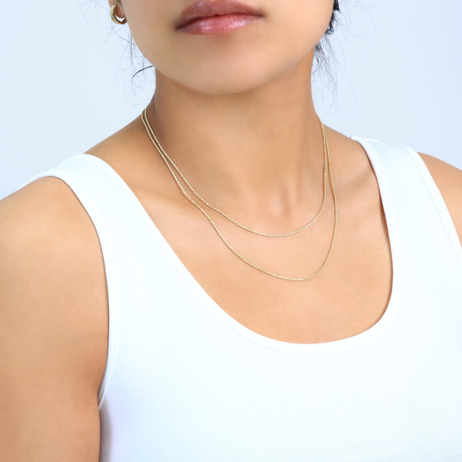 14K Yellow Gold Solid 1mm Diamond Cut Rope Link Chain Pendant Necklace 16″-30″
