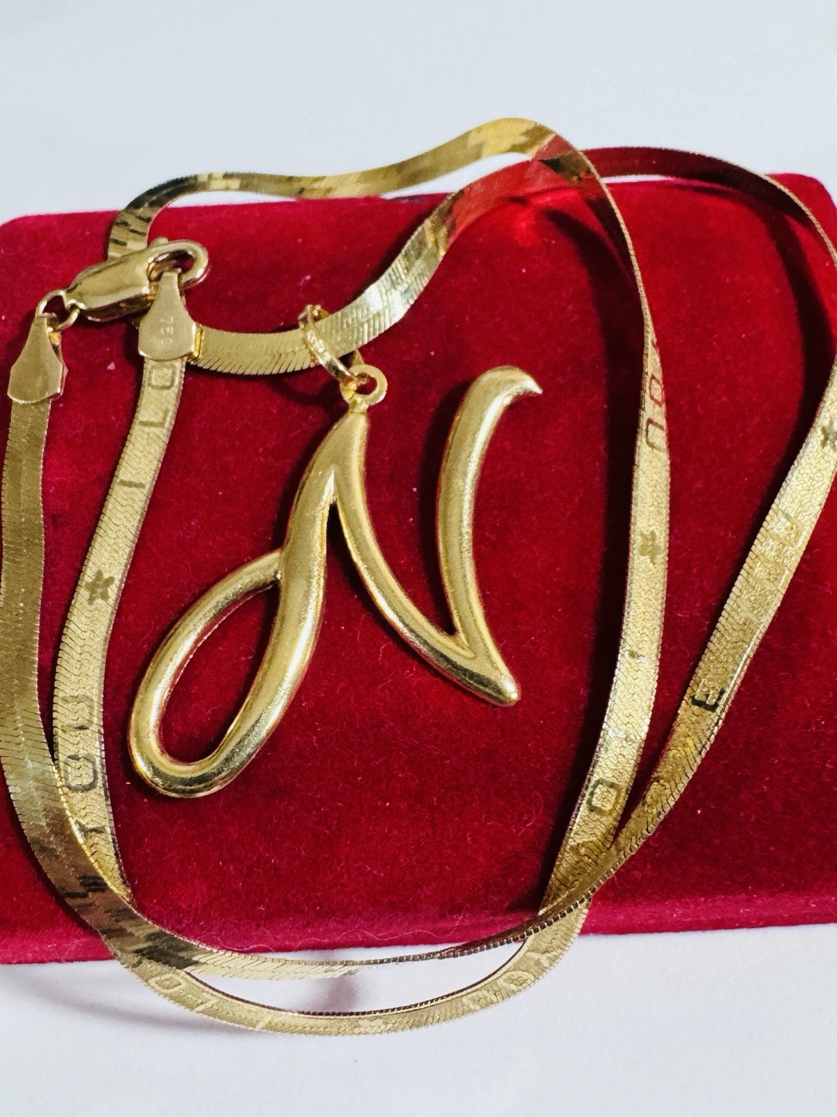 Pure 18K 750 Gold Letter N Necklace 17”/17.5” Long 3.8mm 8.07g Choker WOMANS