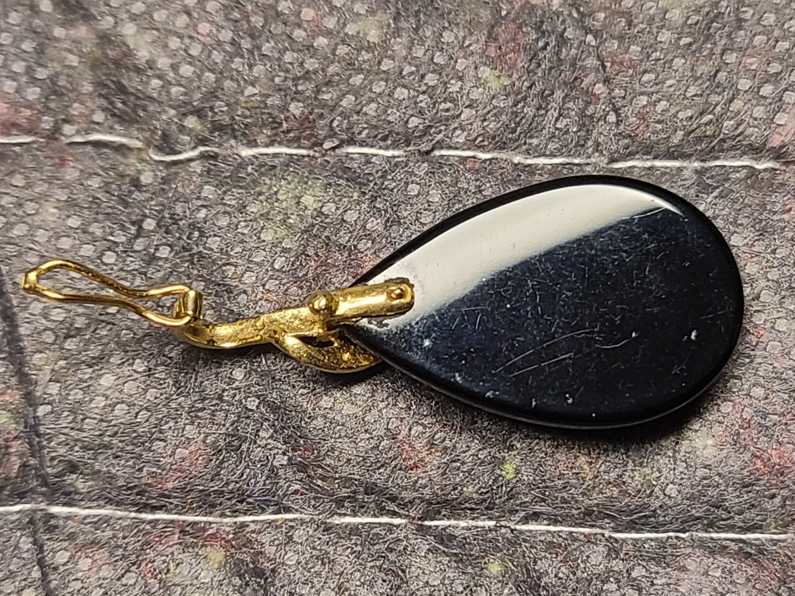 14K Gold Black Onyx & Diamond Enhancer Pendant Large Pear Cabochon Statement