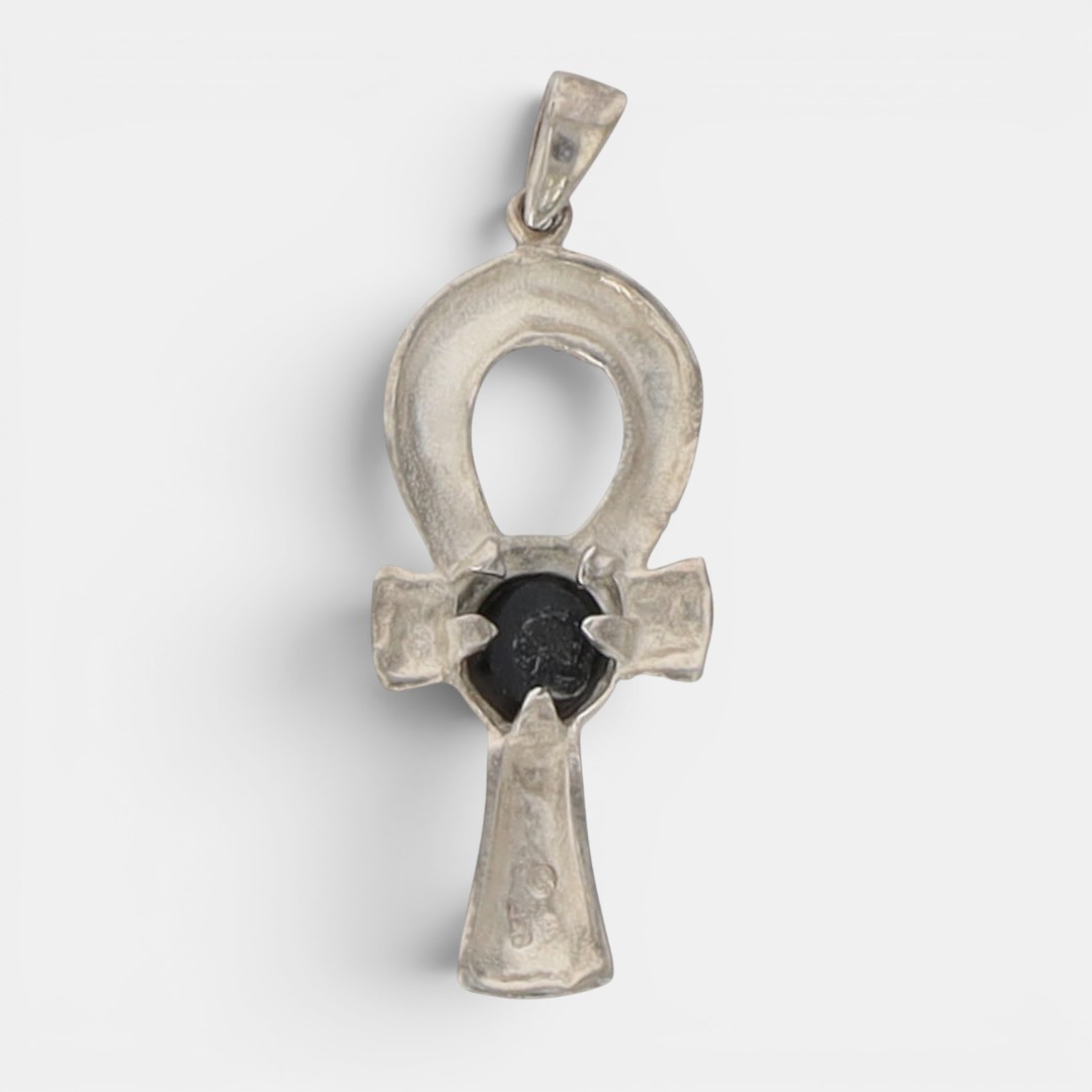 Symbol Ankh Amulet Black 925 Sterling Silver Pendant