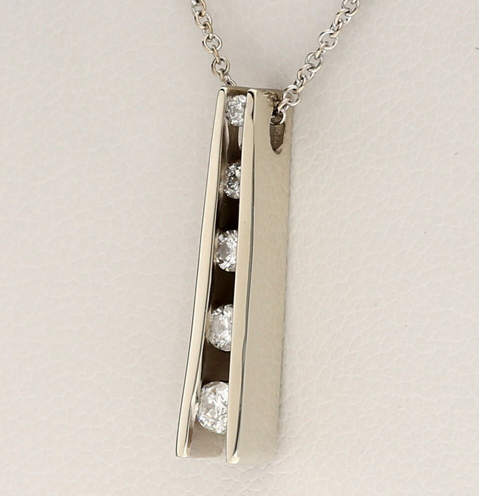 Diamond Journey Pendant Necklace .30CT 14K White Gold 16” Chain
