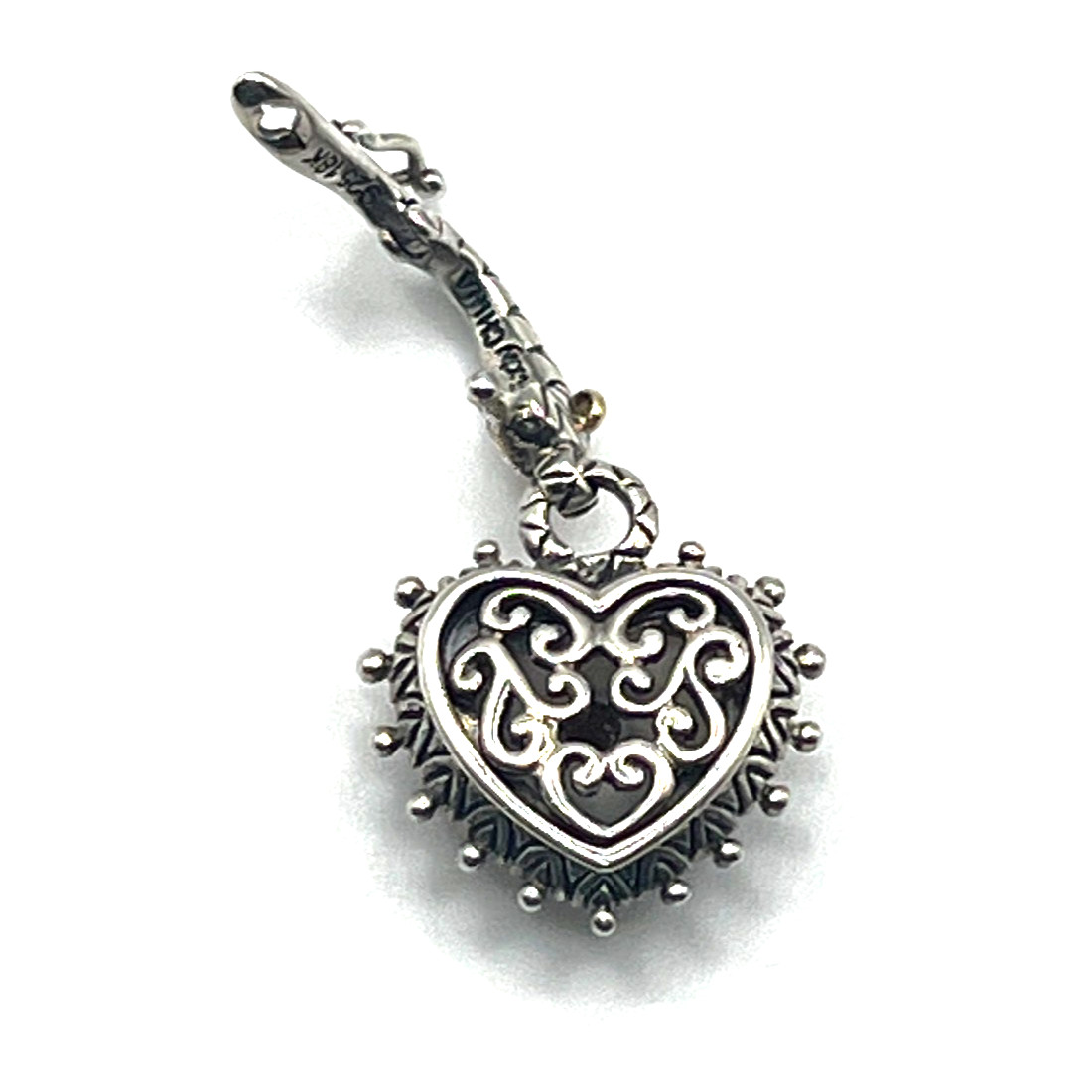 Barbara Bixby Charm Enhancer Pendant Heart Carved MOP Garnet Sterling 925 & 18K