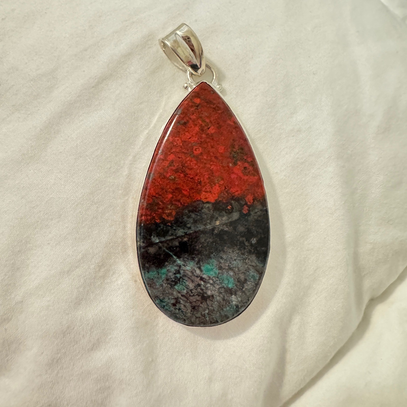 Natural Sonora Sunset Teardrop Pendant 925 Silver – Chrysocolla Cuprite Tenorite
