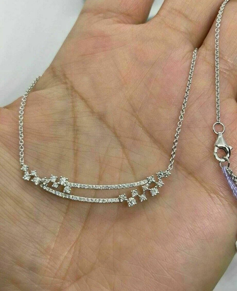 1.10Ct Round Cut VVS1/D Diamond Bar Pendant 14K White Gold Finish 18″ Free Chain