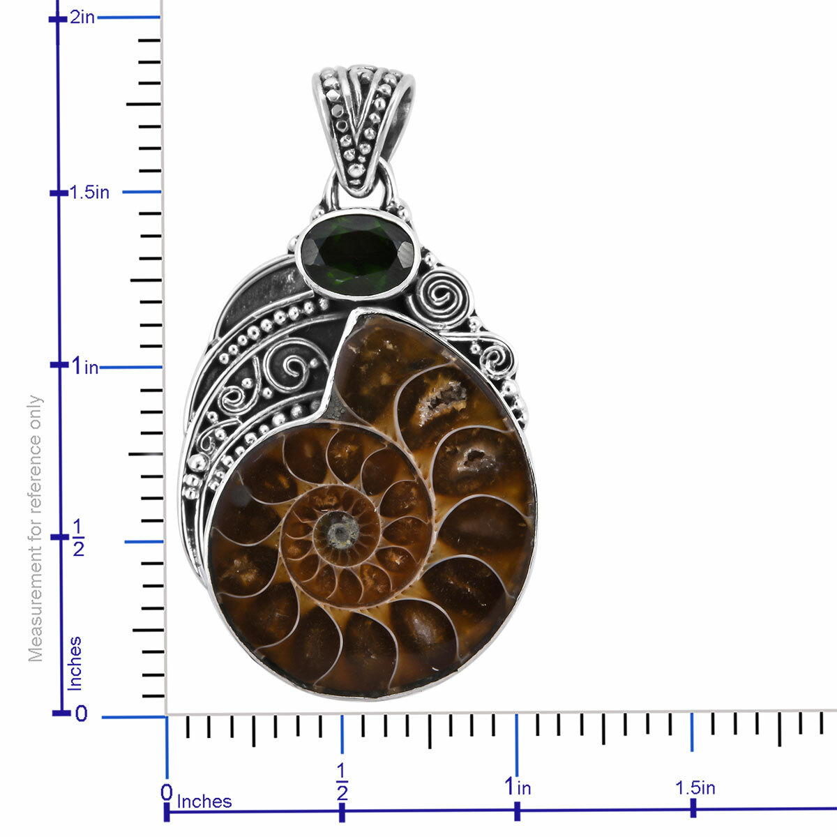 ARTISAN CRAFTED AMMONITE, RUSSIAN DIOPSIDE PENDANT IN STERLING SILVER 1.22 CTW
