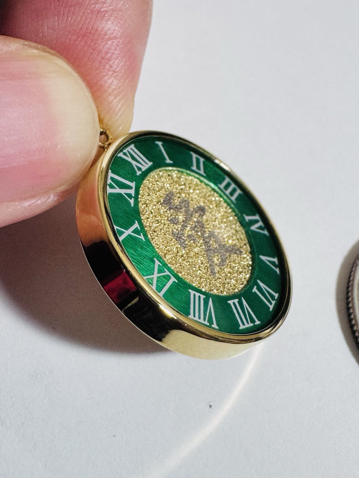 18K K18 Japan Gold Pendant Green Love & Gold 6.8g Glass on Top MENS-WOMENS