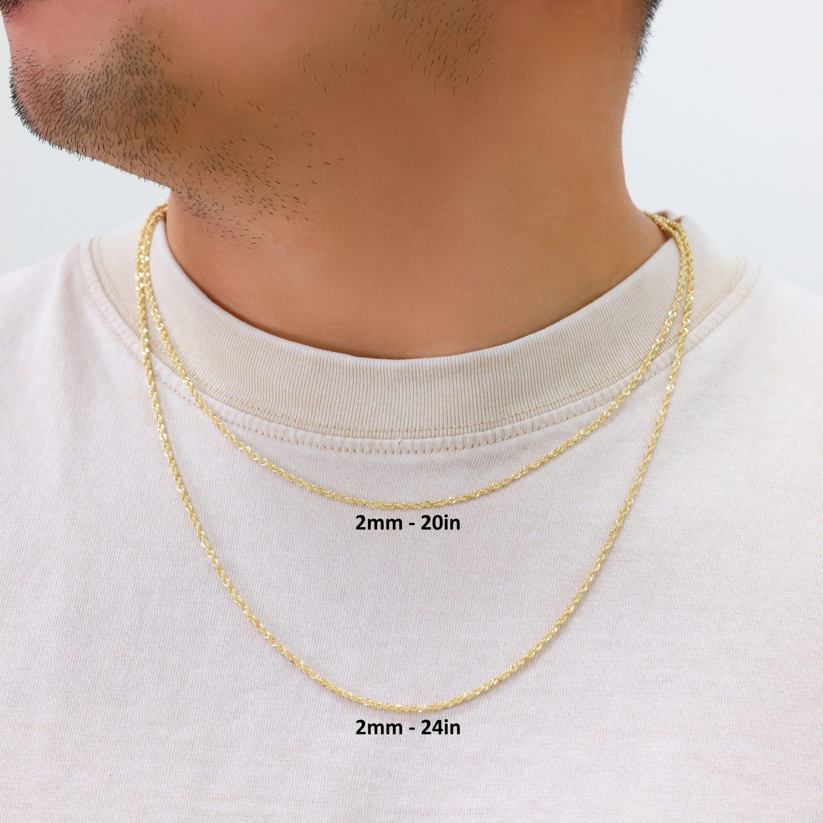 10K Yellow Gold 2mm Rope Chain Laser Diamond Cut Necklace Mens Womens 16″- 30″