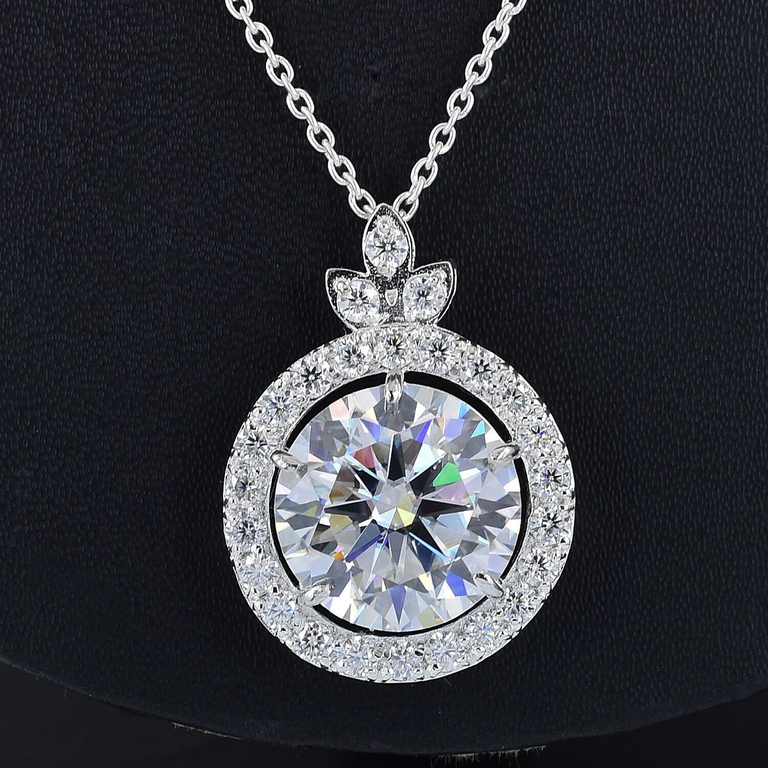 Round Cut Lab Grown Diamond Necklace 23.5 Ct in Sterling Silver – Lustrous