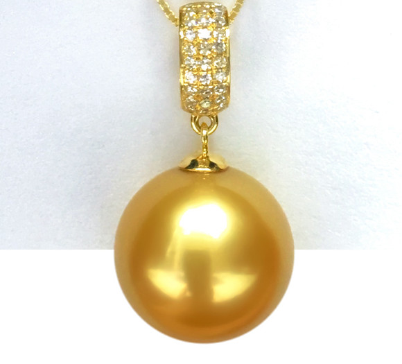 Huge 16MM natural south sea genuine gold perfect round pearl pendant 888AAA
