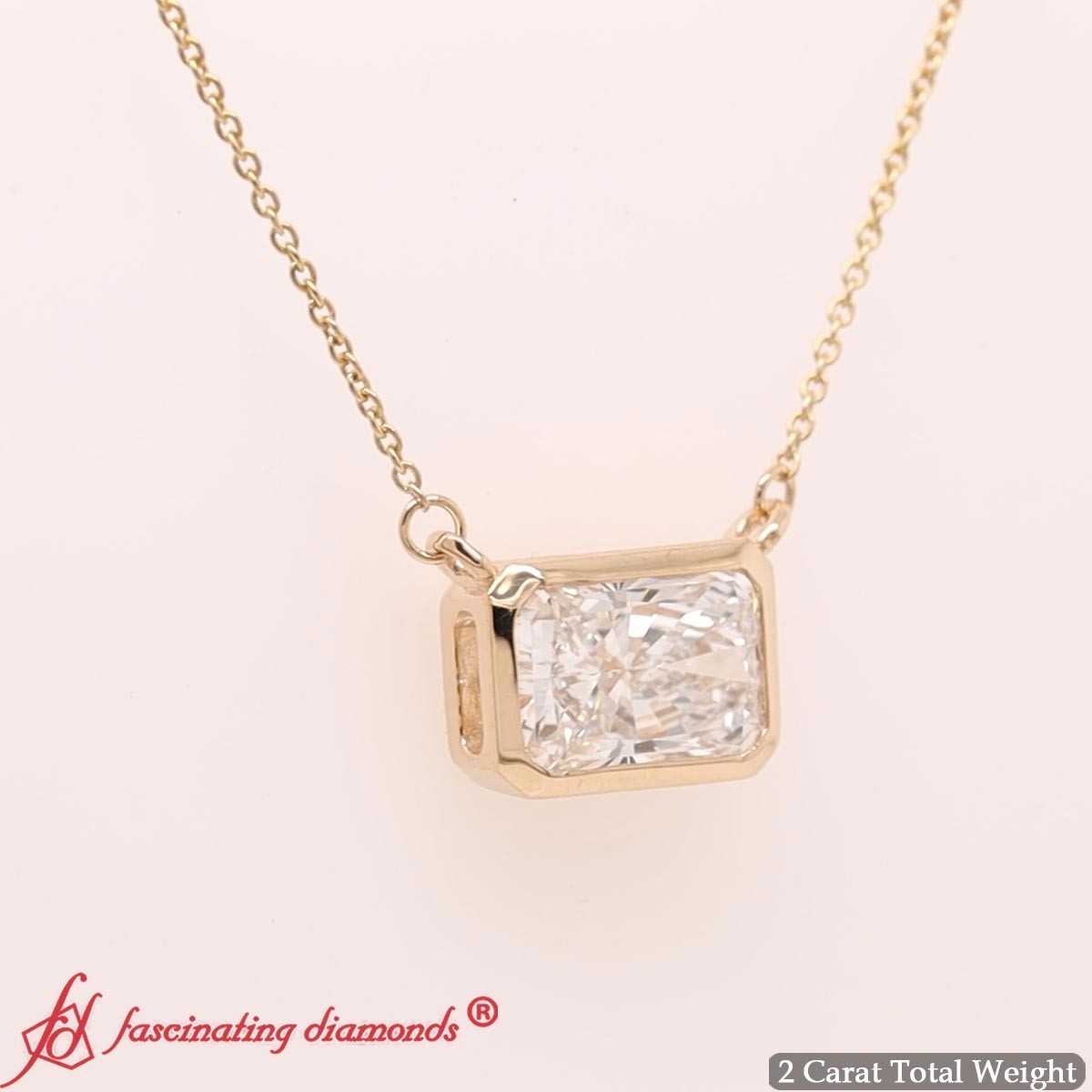 IGI Certified East West Radiant Lab Diamond Pendant 14K Gold Bezel Set Necklace