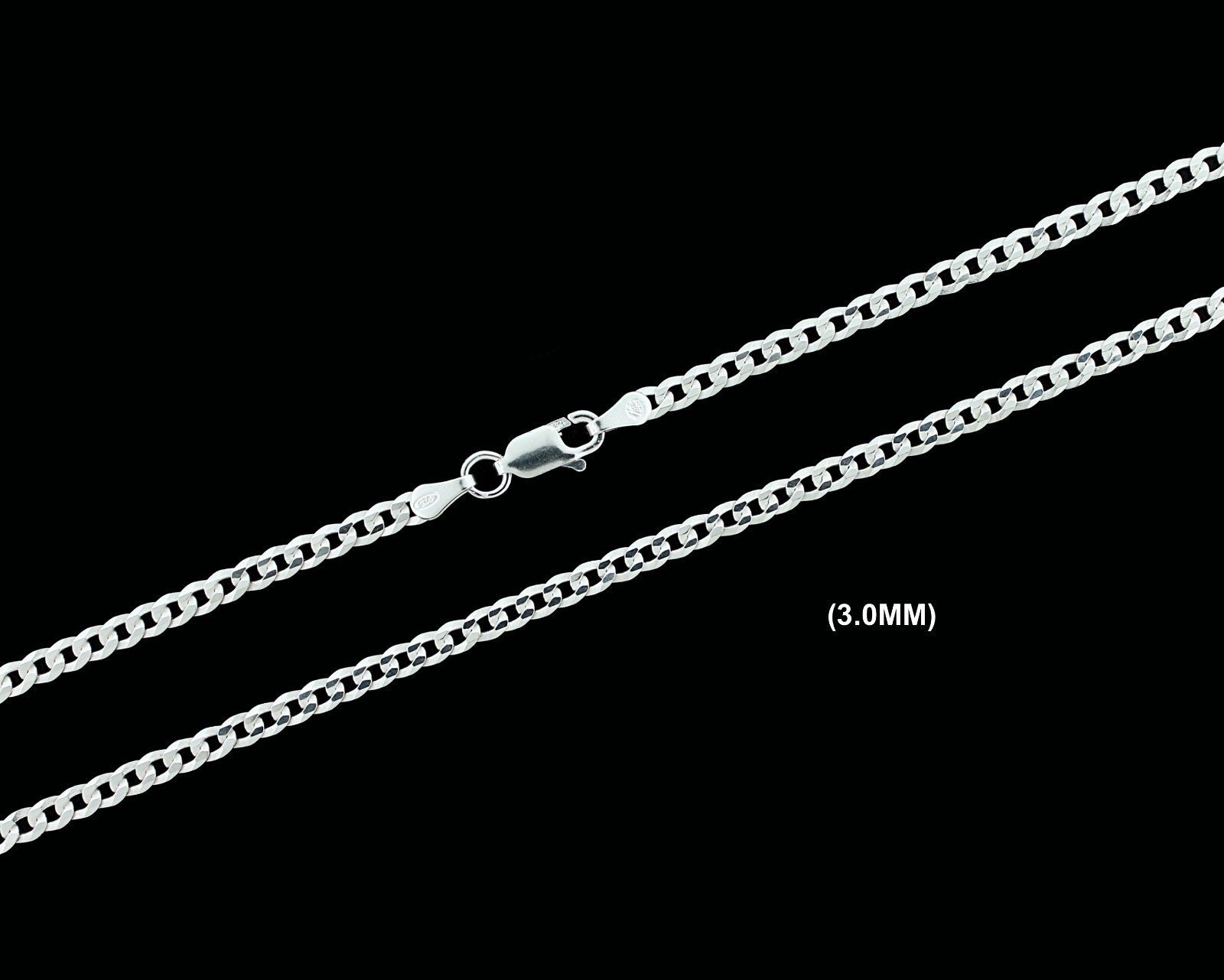 3MM Real SOLID 925 Sterling Silver CURB CUBAN LINK CHAIN Necklace or Bracelet