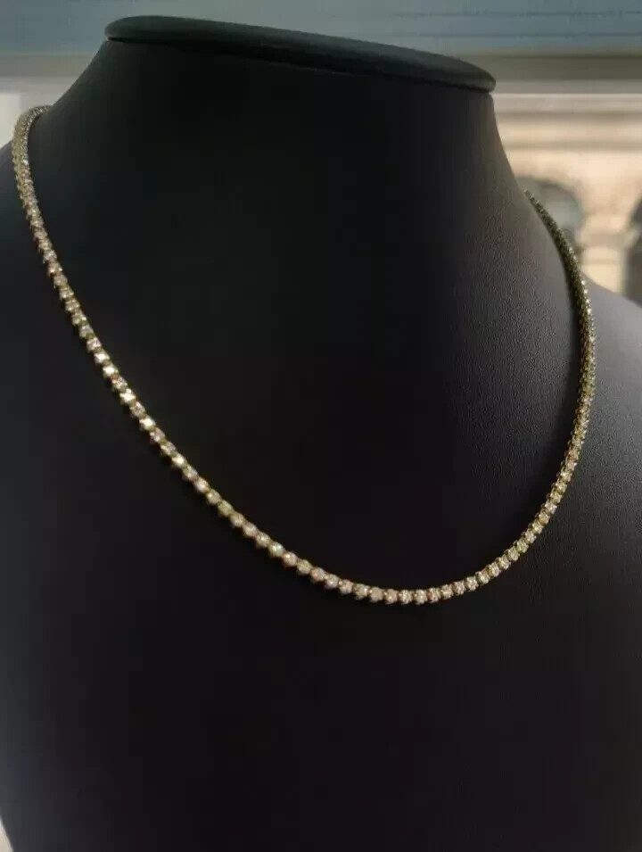 4Ct G-H/VS Lab Grown Round Diamond Tennis Necklace In Yellow Gold – 11.73Grams
