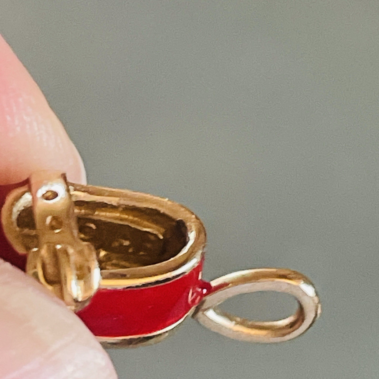 Vintage Aaron BASHA 10k Gold Red Baby Shoe w/ Buckle Pendant Charm