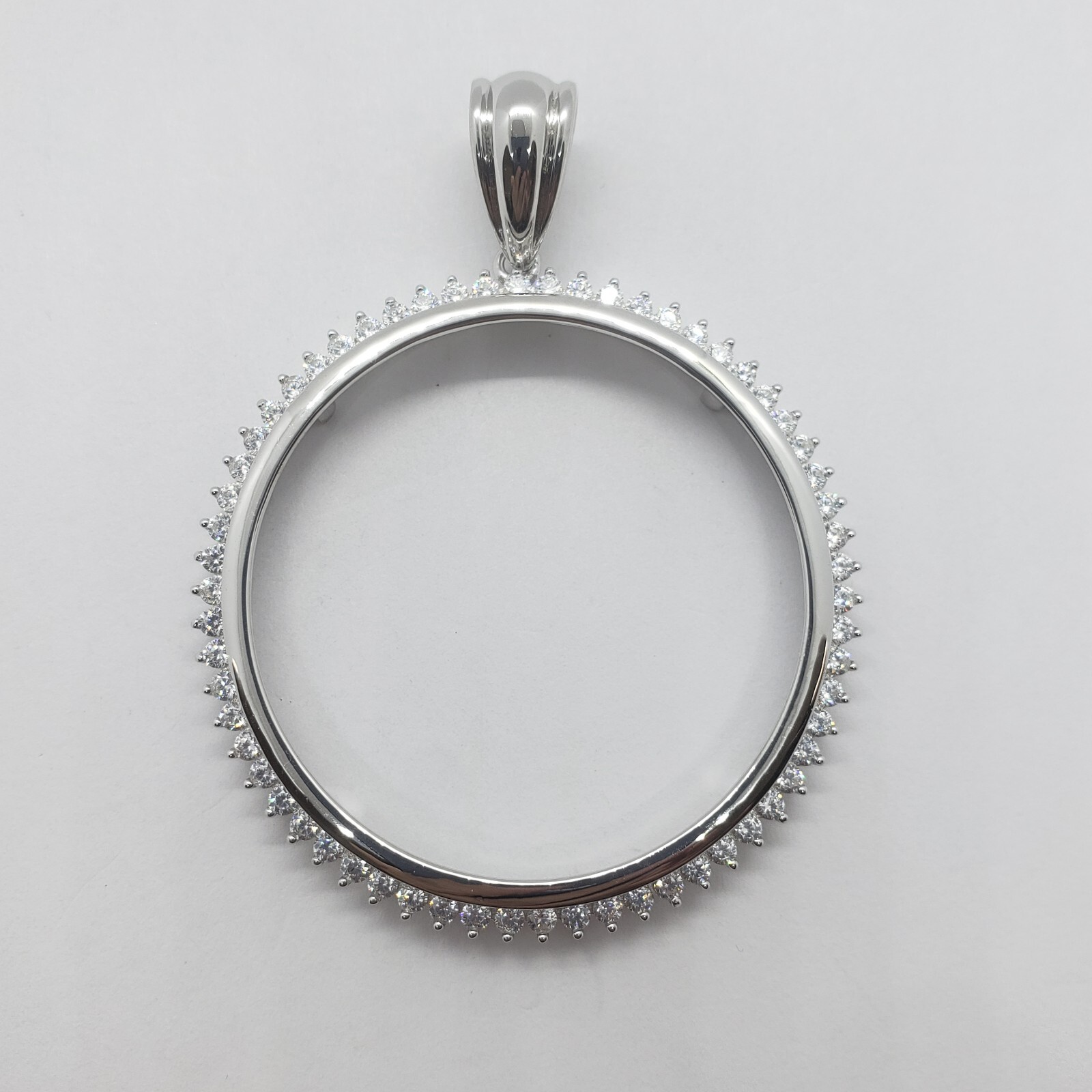 Sterling Silver Cubic Zirconia Silver Dollar Bezel CZ Halo 38 mm Mexican Olympic