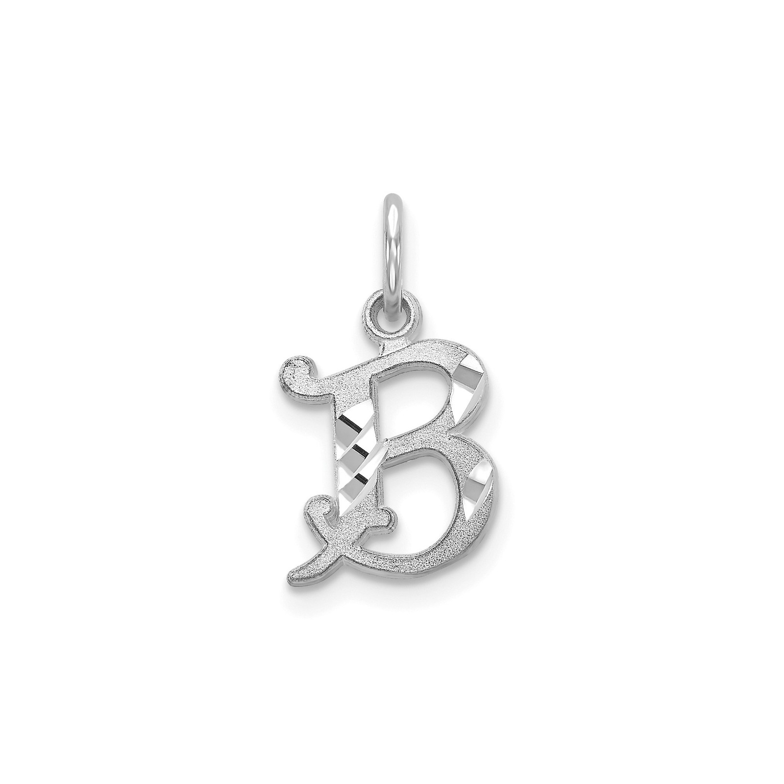 14k White Gold Script B Pendant Charm for Women Diamond-Cut Textured Monogram