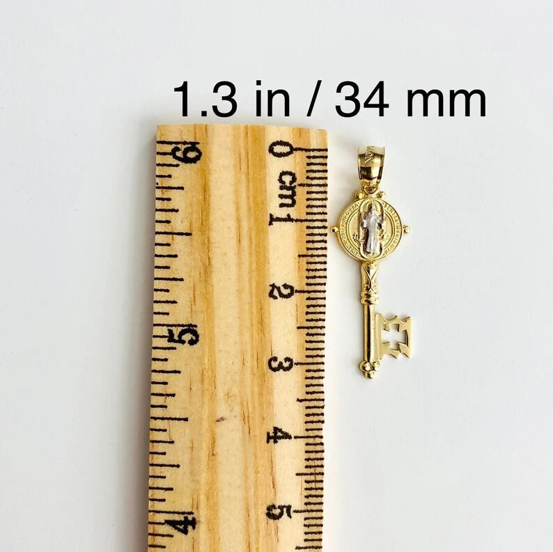 14K Solid Gold Saint Benedict Key Pendant, Real Gold Saint Benedict Key – PT0738