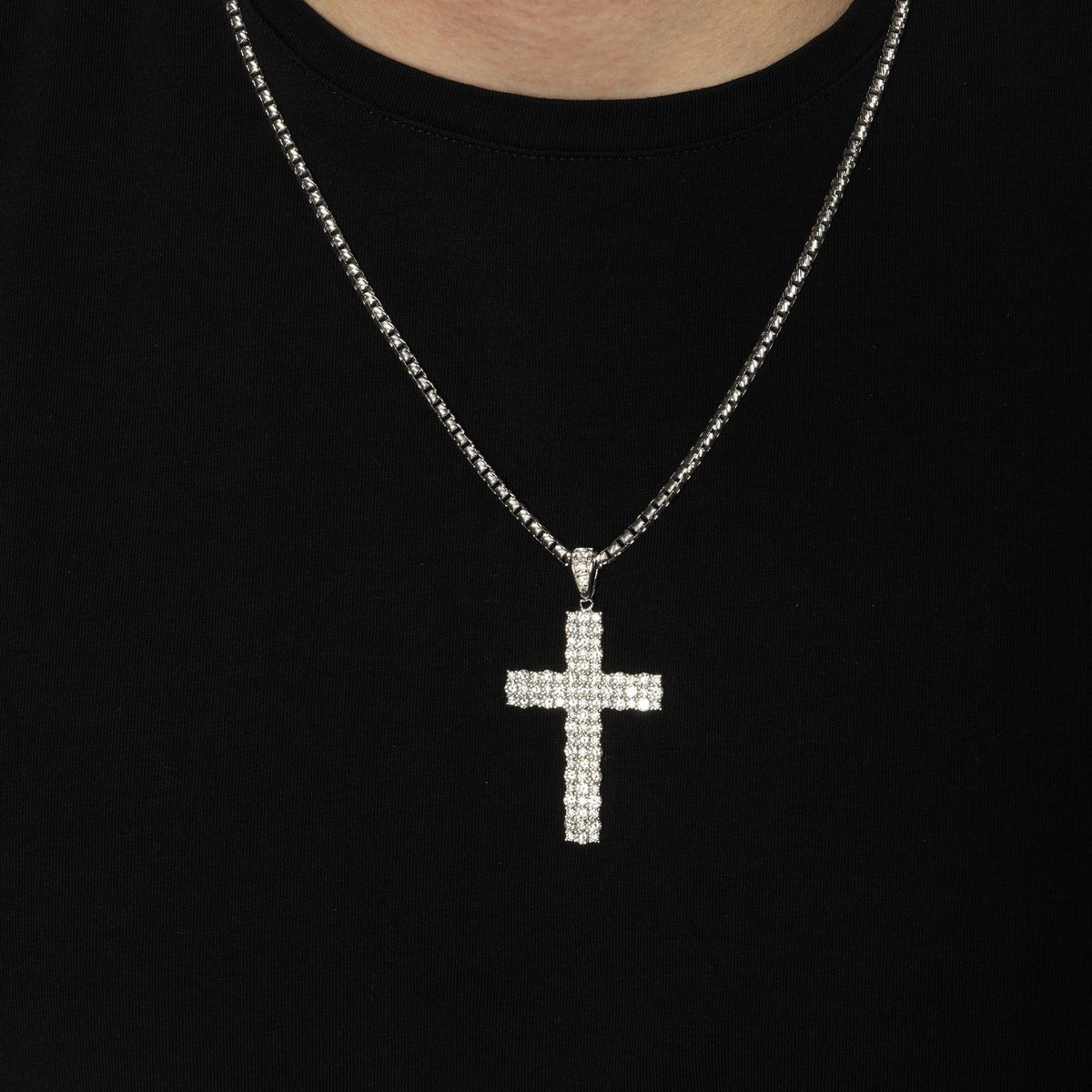 GRA Moissanite Iced Out Cross Pendant • 925 Sterling Silver Rhodium • Large 44mm