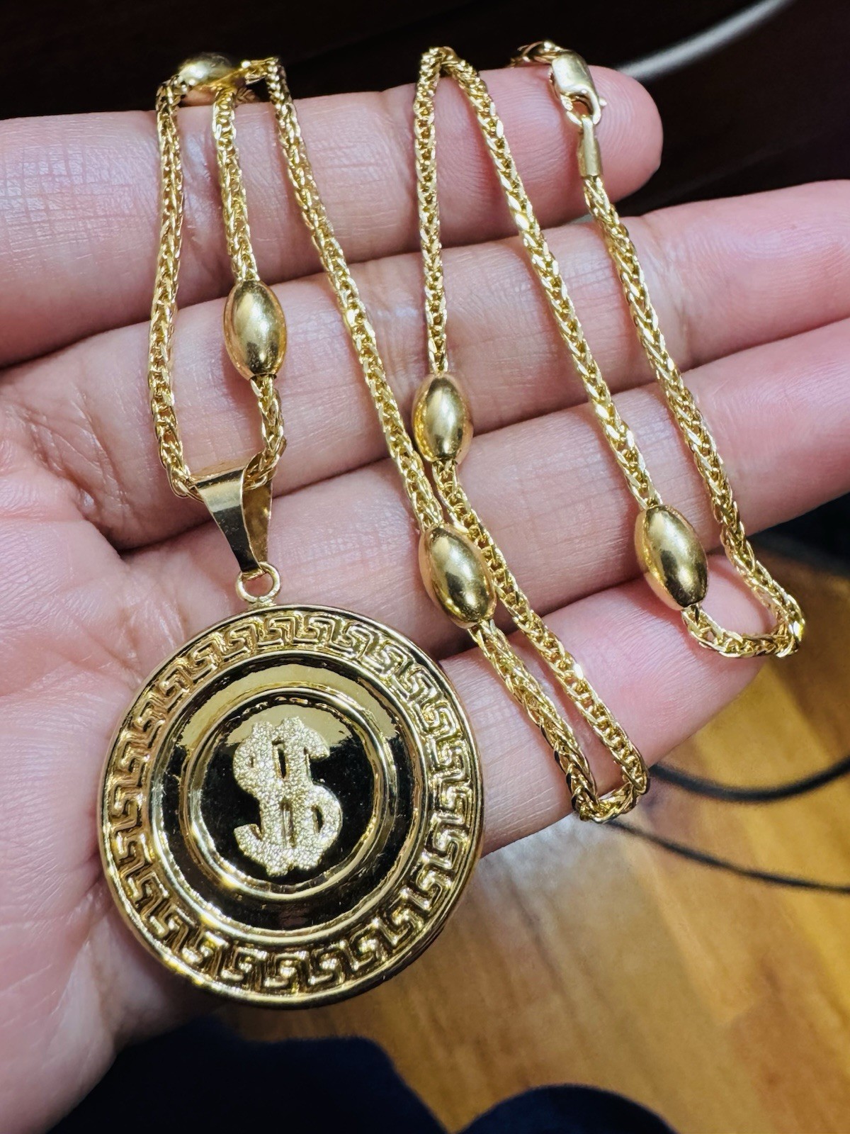 18K 750 Gold Oval Chain Dollar $ SET Necklace 17.6”/18” Long 9.6g 2.2mm WOMENS