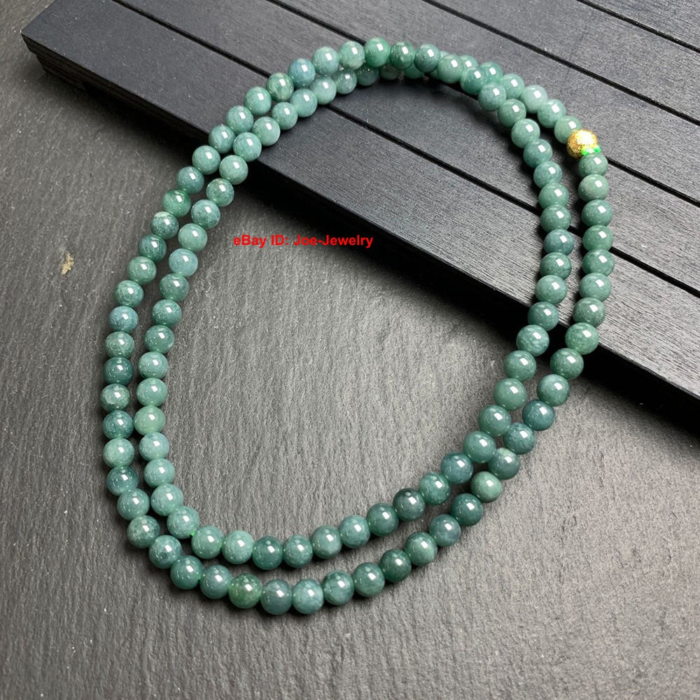 Natural Jadeite Green Jade 5.8mm Bead Necklace Grade A Jade Necklace 64cm