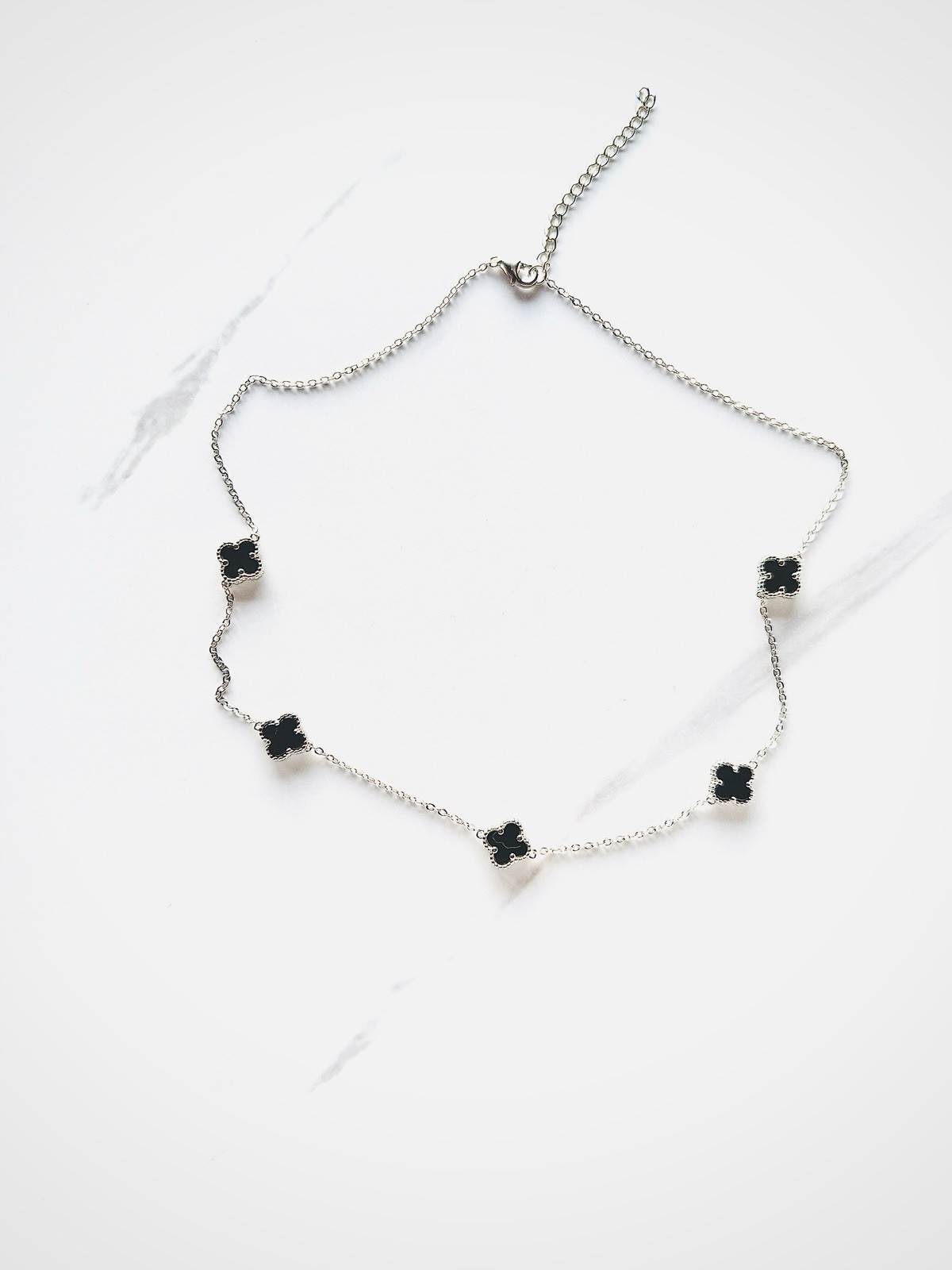 Black Onyx Station Necklace REAL Sterling Silver Minimalist Fine Jewelry